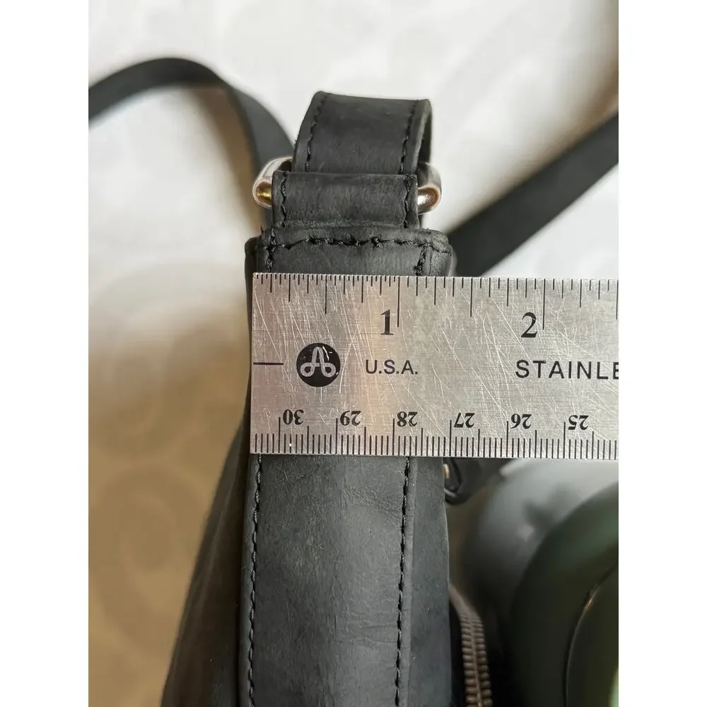 Estalon Black Leather Crossbody Bag Multi Pocket Adjustable Strap Travel Purse